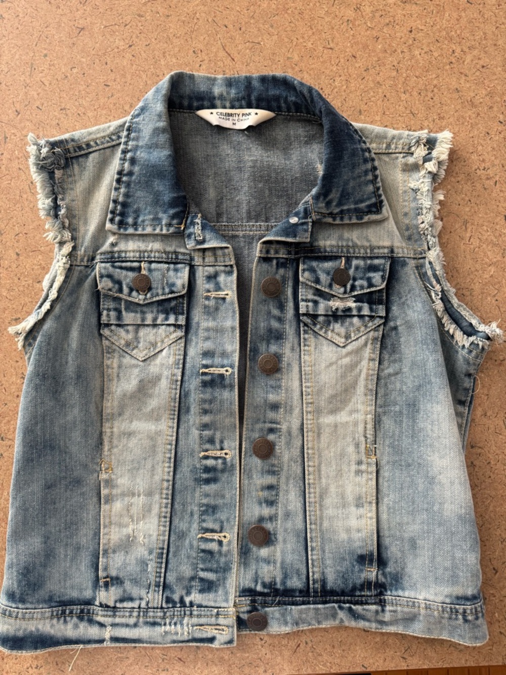 Celebrity Pink Distressed Light Blue Denim Vest